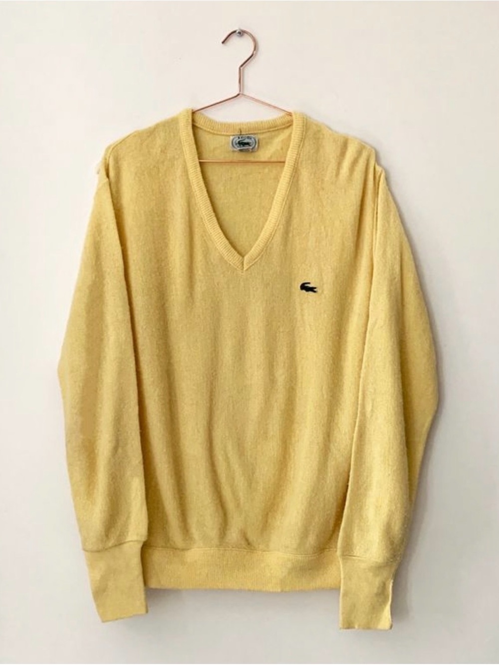 Vintage Lacoste Women's V-Neck Yellow Sweater